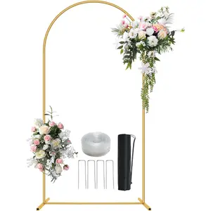 6.6FT Wedding Arch Stand Gold Square Arched Backdrop Frame for Valentines Day Birthday Bridal Baby Shower Floral Balloon Arch Decoration