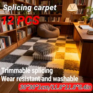 12pcs Washable Patchwork Rug Set, Non-Slip Crawling Mat, Customizable Patchwork, Durable Living Room Bedroom Home Carpet