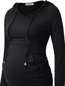 Maternity Hoodie Long Sleeves Shirt Casual Top for Pregnant Women Solid Long Sleeve Hoodie