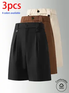 3-pack: men’s suit shorts, men’s shorts, men’s bermuda shorts. Two-button pleated wide-leg mid-length shorts—elastic waistband at the back for easy wear and a comfortable, non-restrictive fit. Loose silhouette that flatters figures by making them look sli