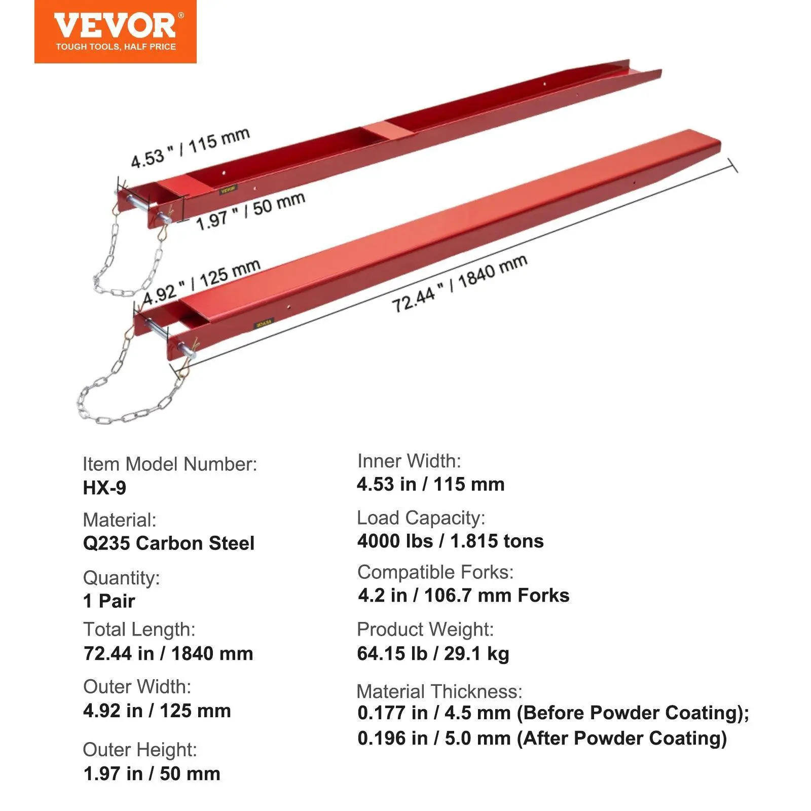 72" Length 4.5" Width - Red