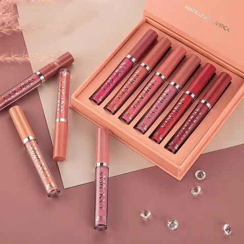 Matte Liquid Lipstick Set, 6 Colors Long Lasting Velvet Lips Tint Lipsticks Waterproof Non-Stick Cup Lipgloss Gift Set Makeup Cosmetic