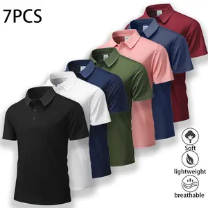 7-pack high-quality men’s short-sleeve polo shirts—stylish, breathable summer polos; premium polos suitable for business casual wear and comfortable tennis training; breathable and cool, ideal for all seasons. Top Menswear