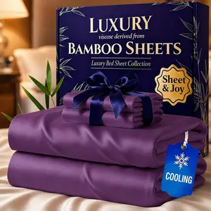 Set of 4 Versatile Cooling Bamboo Bed Sheets with Deep Pockets for a Luxurious Sleep Experience, Includes Kids' Fitted Sheet, Flat Sheet, and Pillowcases, Fast Delivery from Local Warehouse