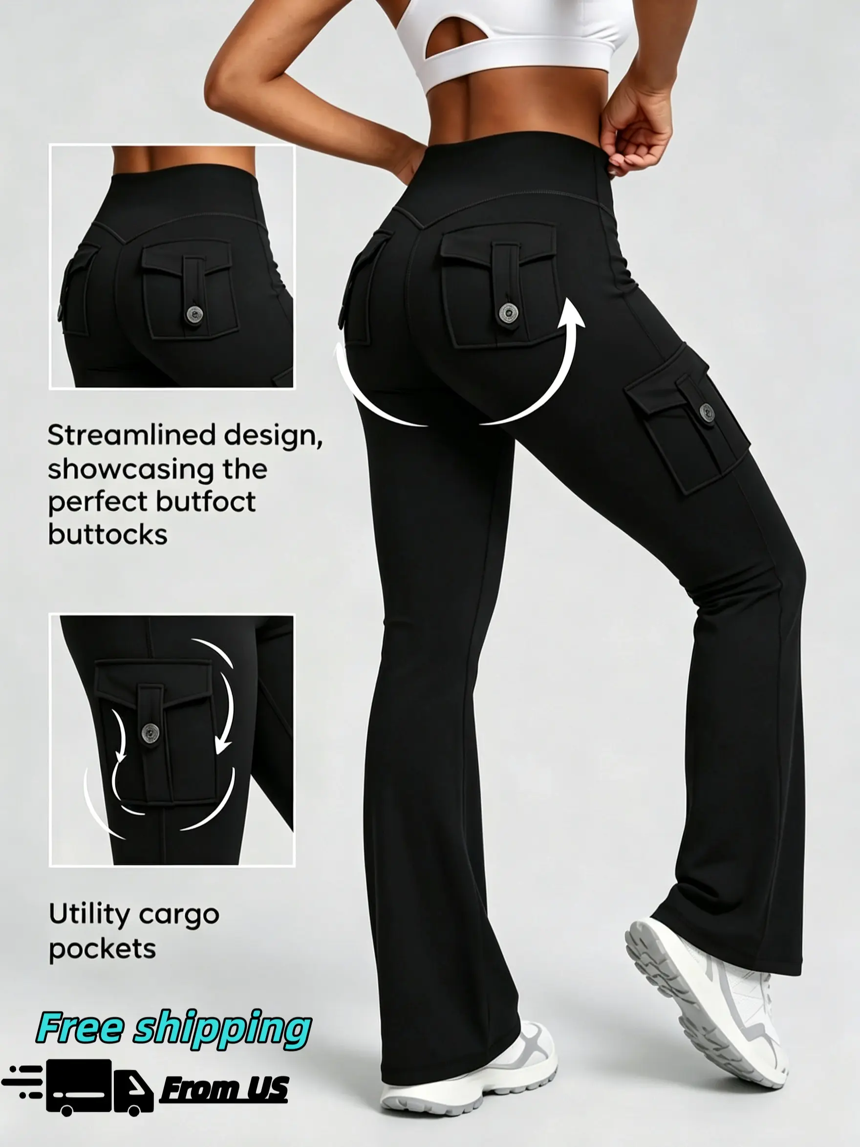Women's High-Waisted Flare Leggings, Buttery-Soft Fitted Cargo Yoga Pants with Scrunch Butt-Lift and Tummy Control, Trending, Flared, Extreme Shaping Leggings, Fitted Leggings