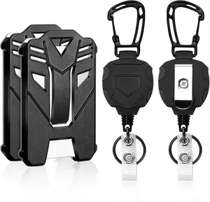 2 Pack Retractable Badge Holder, Heavy Duty Badge Reels with ID Badge Holder,Tactical Id Card Holder Vertical Id Holder with Carabiner Keychain...