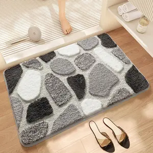 Stone Pattern Bathroom Mat, Bathroom Drying Doormat, 1 Count Soft Thick Non-slip Comfortable Bath Mat,  Absorbent  Bath Rug for Bathroom  Home Dormitory Decor