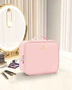 Relavel Travel Makeup Train Case Cosmetic Case Organizer Portable Artist Storage Bag with Adjustable Dividers for Cosmetics Makeup Brushes Toiletry Jewelry Digital Accessories (Pink) girl gifts