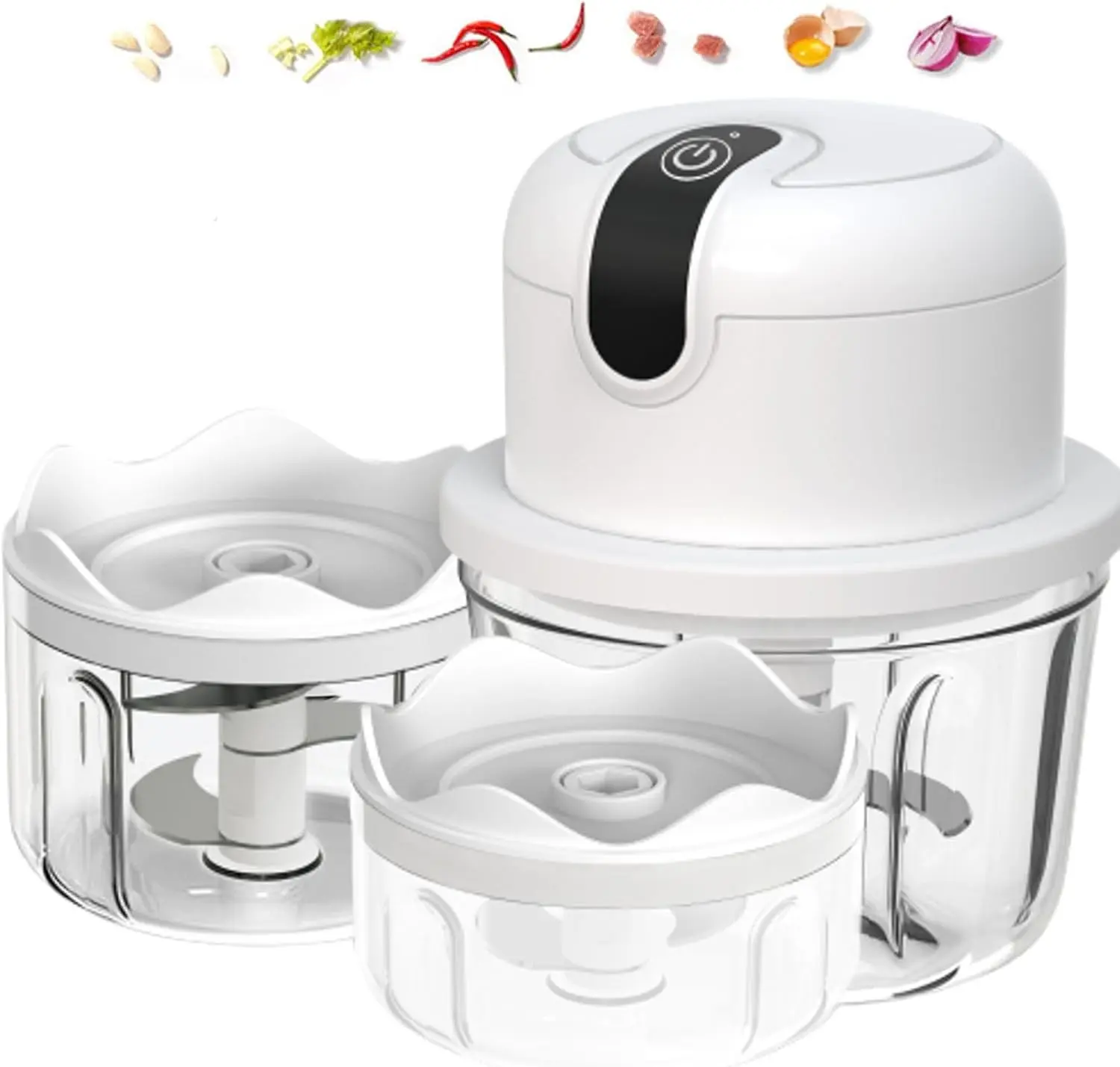 White 3 CUP Electric mini garlic crusher, USB rechargeable portable electric food crusher, wireless small kitchen processor for crushing garlic, ginger, chili, minced meat, onions, etc.