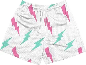 Unisex White Pastel Lightning Bolt Mesh Shorts – Retro Voltage Edition