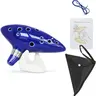 7.52 in Durable 12-Hole Alto C Glazed Ceramic Ocarina Wind Instrument Toy - Easy to Learn, Beautiful Sound, Unisex, Wide Range, Neck Strap Cord, Song Book, Gift Box, Hand-Shape Stand, Black Bag, Gift Idea