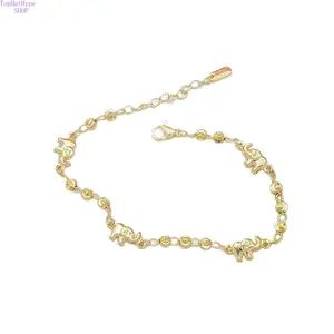 Women’s Lucky Elephant Gold‑Tone Bracelet, Personalized Round Bead Linked Versatile Bangle, High‑End Fashion Jewelry for Daily Commute, Dating, Casual Outings, Evening Parties & Holiday Gift‑Giving