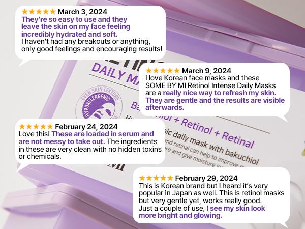 Retinol Intense Daily Mask 30 Sheets - Mild Vegan Korean Retinol Collagen Face Mask for Glass Skin Routine - Korean Skin Care