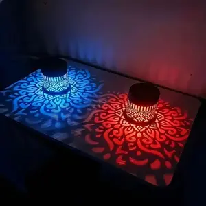 2pcs Waterproof Solar LED Wall Sconce, Mandala Pattern Projector Lamp, Metal Craft Outdoor Lighting, Ideal Decor For Yard, Patio And Garden Spaces
