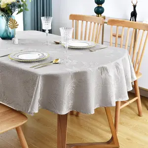 Shiny Oval Jacquard Tablecloth 60 x 102 Inch Grey Floral Countryside Leaves Damask Patterns Table Cloth Glossy Fabric Table Cover for Dinner Kitchen