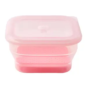 PushLock Collapsible Food Storage Container&Smart Cooking Steam Tray, Space-Saving, Platinum Silicone, Microwave&Freezer&Dishwasher Safe, for Cooking&Leftovers, BPA-Free, 60oz per Unit (PINK&RED)