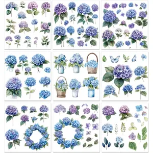 9 Sheets Vintage Rub on Transfers for Craft, Hydrangea Furniture Transfer Stickers Watercolor Floral Plant Rub on Sticker Decals for  Dressers Glass Porcelain DIY Home Decor, 5.9" x 5.9"