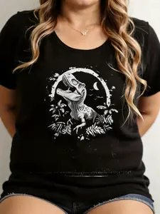Roaring T-Rex Dinosaur Graphic Tee Prehistoric Adventure Shirt for Dino Lovers Short Sleeve Top Womenswear Tshirt