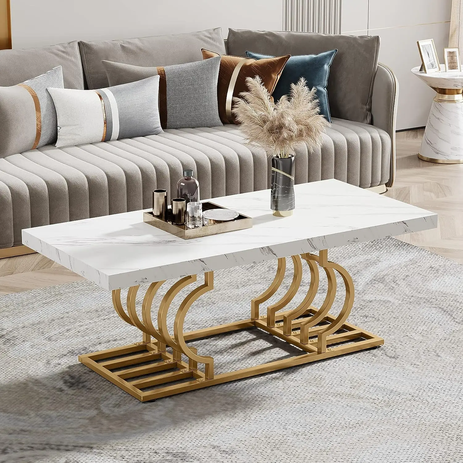 Tribesigns 47" Modern Faux Marble Coffee Table with Gold Frame marble table Tribesigns 47" Modern Faux Marble Coffee Table with Gold Frame marble table