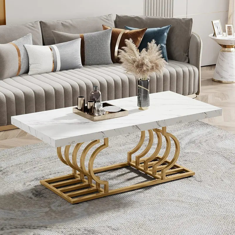 Tribesigns 47" Modern Faux Marble Coffee Table with Gold Frame marble table