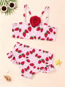 Girls' Bikini Set  Featuring a Spaghetti-strap Bandeau Top And Ruffled Triangle Bottoms Swimming Suit 2 Piece Summer Beach Swimwear