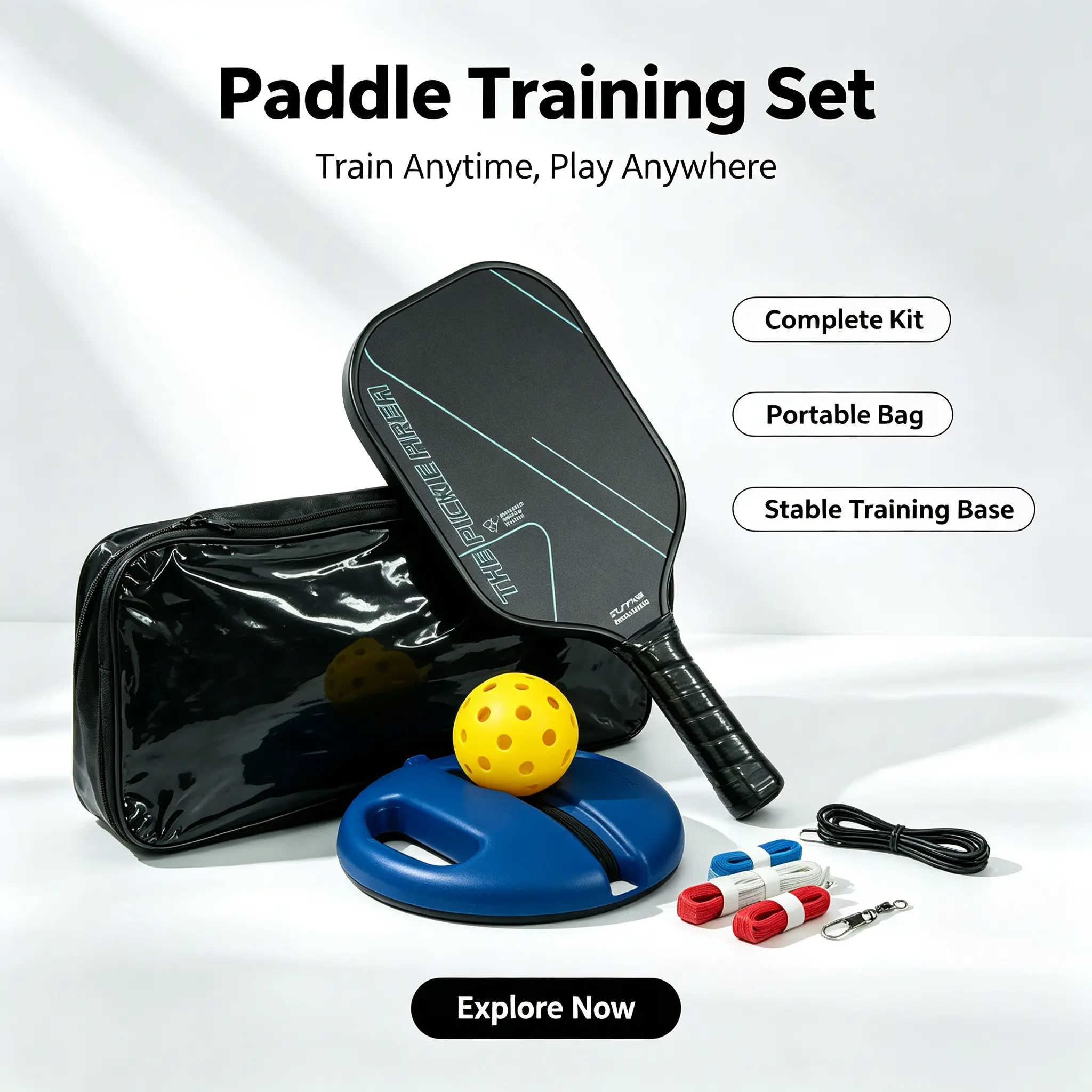 Pickleball Rebound Trainer Set - Small-Space Portable Solo Practice Kit, Complete Training Equipment for Indoor & Home Use