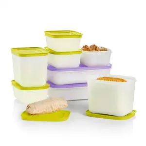 Tupperware Freezer Mates Plus Storage Container - Square/Round Shape, Stain Guard, Modular Design for Space-saving Storage in Freezers Kitchen