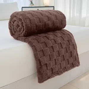 Tafu Fleece Solid Color Checkerboard Jacquard Blanket (1 Piece), Reinforced Rolled Edge Craftsmanship, Machine Washable Without Deformation, King & Queen Sizes, Multi-functional: Nap/Office/Camping/Lunch Break/Shawl Bla, Fleece Throw Blankets