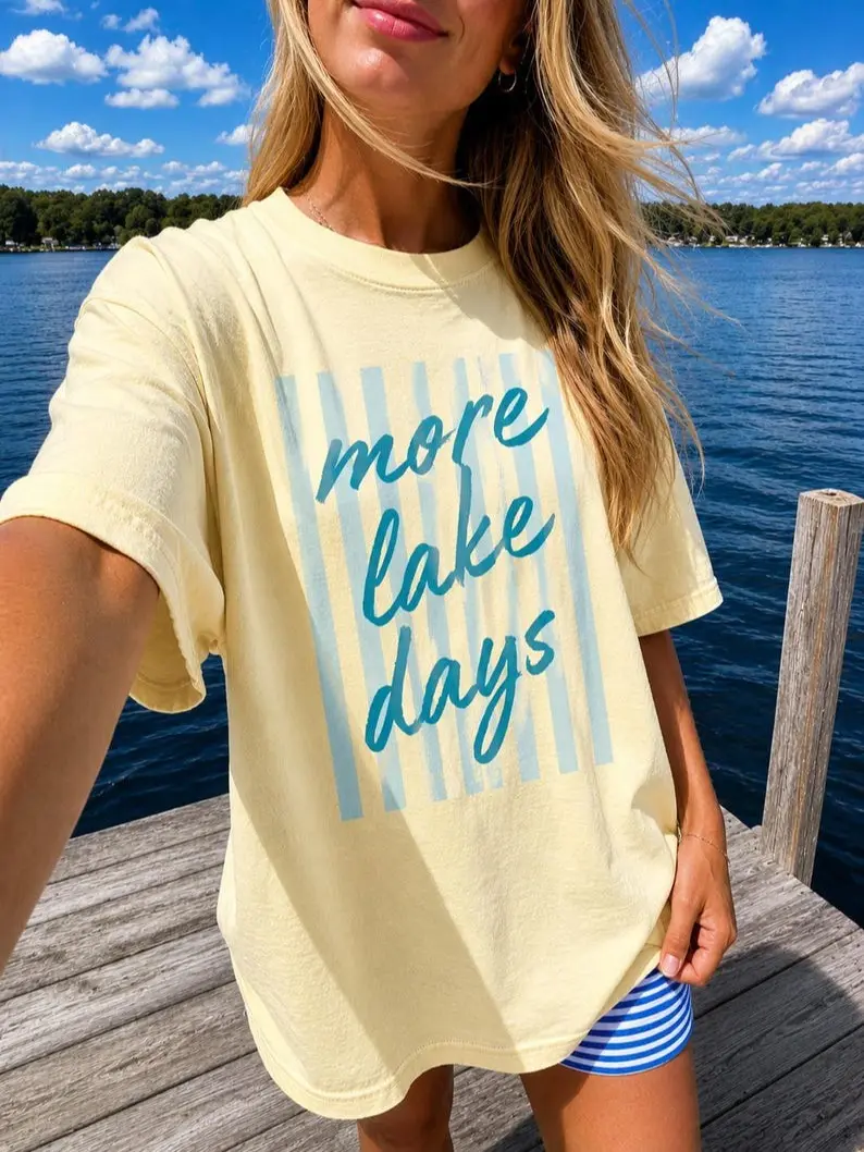 Comfort Colors More Lake Days Graphic Tee Lake T-Shirt for Women Trendy Cute Summer Boat Tshirt Girls Lake Day Tee
