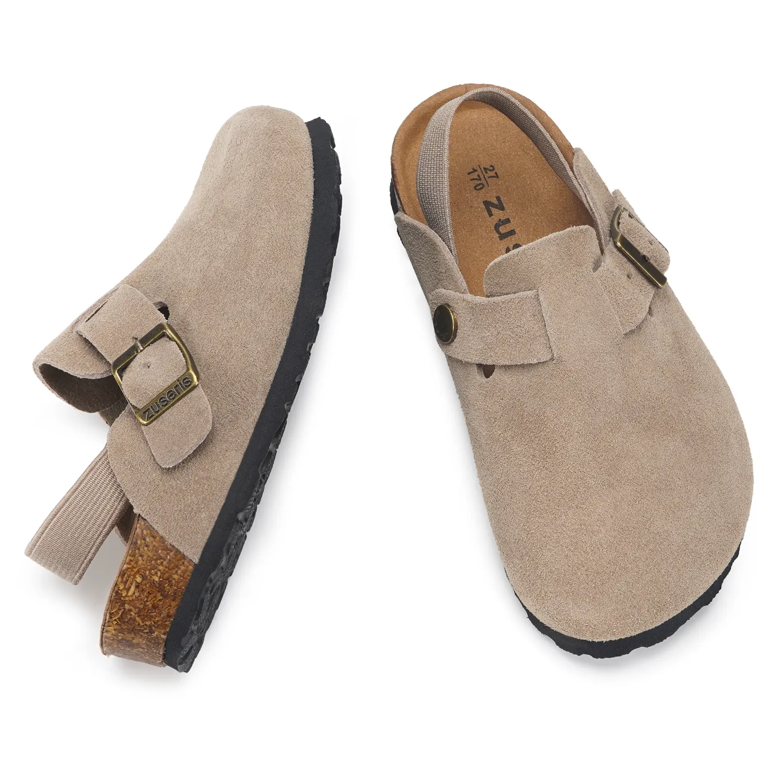 ZUSERIS Toddler Clogs Kids Suede Clogs for Boys Girls Cork Footbed,Toddler Sandals,Suede Leather,Adjustable Buckle,Potato Shoes,Slip On Mules