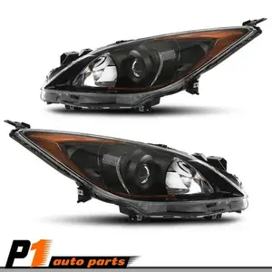 Fit For 2010 11 12 13 Mazda 3 Clear / Black Headlights Front Lamps Assembly Pair