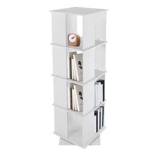 5-Tier 360° Rotatable Rectangular Modern PVC Furniture Bookcase - Floor-Standing Home Organizer with Smooth Wood Interior, 25kg Capacity, Multifunctional Storage Rack for Bedroom Use