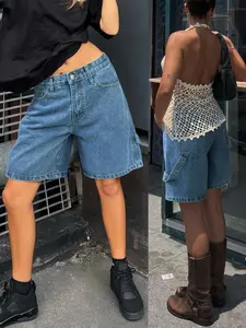 Women's Low Rise Jeans Bermuda Waist Shorts Lightweight Casual Loose Fashion Comfortable Summer Outfit Denim Cargo Jorts Bottom jean shorts