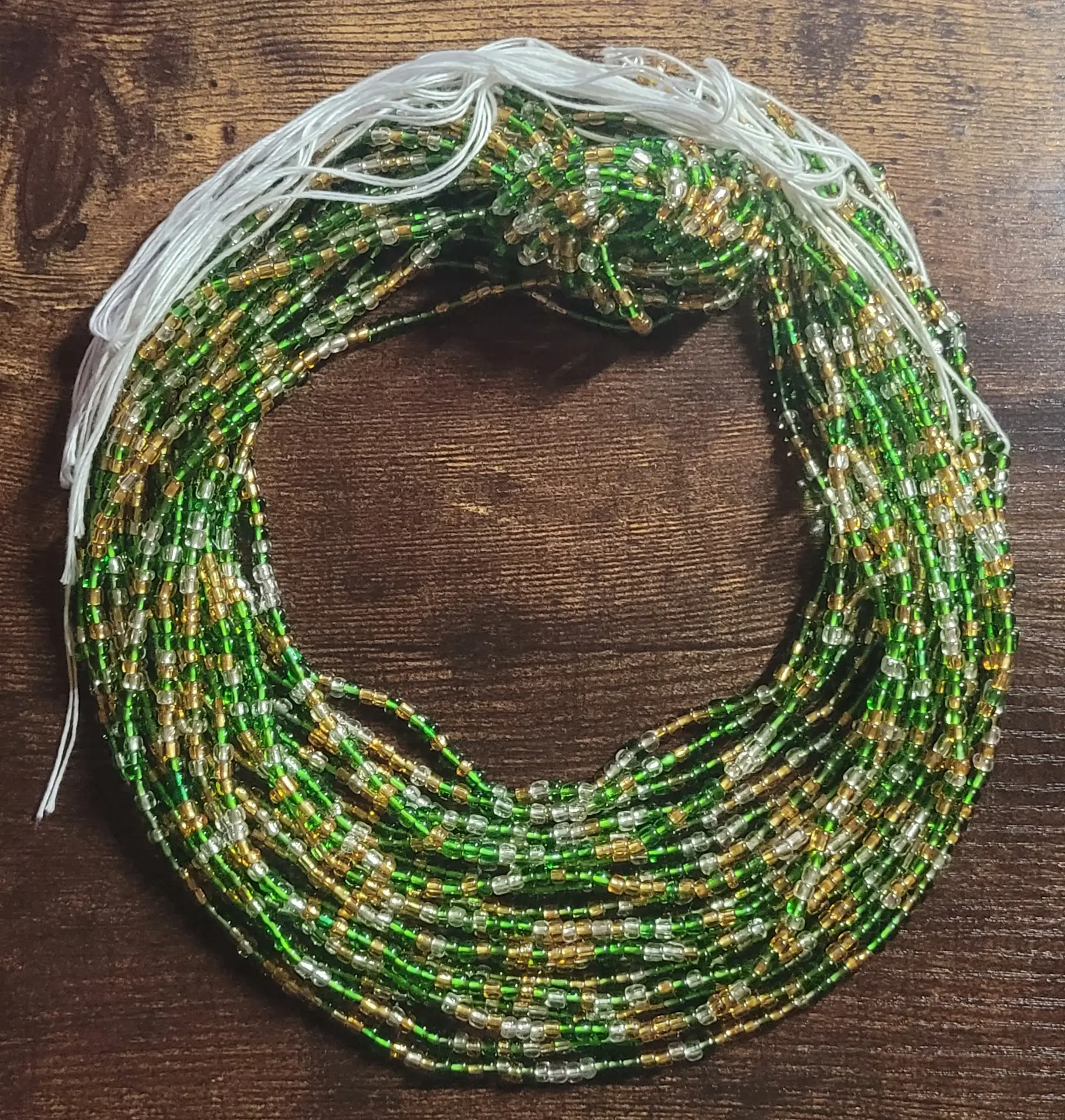Tie On Body Jewelry -  Green, Gold, & Clear   Waistbeads for Women, 48'' Length