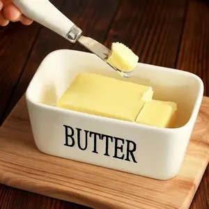Luxury Large Ceramic Butter Dish with Lid - Countertop Keeper with Knife, High-Quality Silicone Sealing, Easy-Clean Design - Ideal Kitchen Gift for Butter Lovers