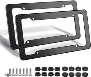 Black Carbon Fiber License Plate Frame, 2 Pack Glossy  Plastic Number Plate Frame Print Carbon Fiber  for Man and Women (with Fasteners and Screws)