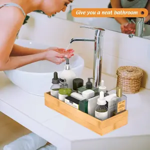 Drawer Organizer Storage Box bathroom living room kitchen bamboo (15"6"2.5")