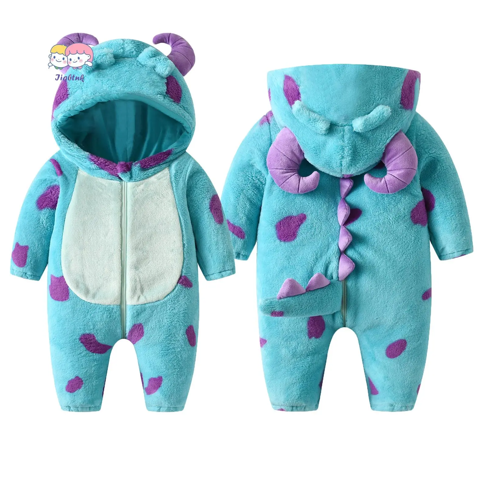 Baby Fleece Bodysuit Clothes - Cartoon Animal Horn Hooded, Thick Warm Winter Rompers Outwear Snowsuit Warmer for 2-3 Years Baby Boys & Girls, Baby Boys Clothing, Baby Design Unisex Bodysuits & One-Pieces