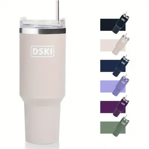 40-ounce stainless steel vacuum insulated cold and hot drink cup - Carrying water cup with straw and leak-proof lid, 304 stainless steel travel cup, suitable for hot and cold coffee, tea and soda (khaki color / light purple / dark blue / navy blue)