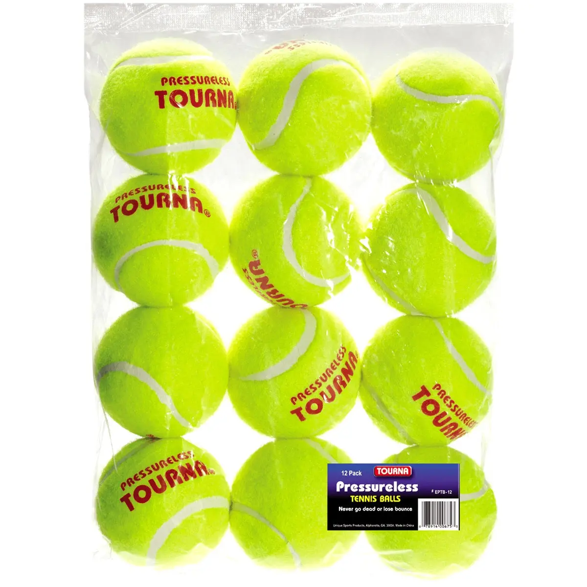 Tourna Practice Pressureless Tennis Balls - Bag (12 Balls)