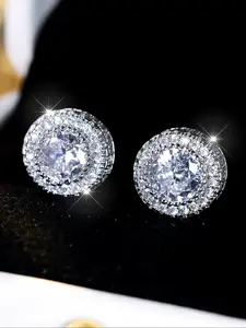 1 Pair Women's Elegant Rhinestone Decorated Stud Earrings, Exquisite Trendy Stud Earrings, Fashionable Jewelry for Women for Daily & Party Decoration, Classic Style Earrings