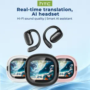 HTC NE58 Bluetooth 6.0 Translator Earbuds - OWS Open-Ear Design, LED Touchscreen Control, 134-Language Real-Time Translation, HD Calls & Hi-Fi Sound - Essential for Remote Office, Cross-Team Meetings & Multinational Work