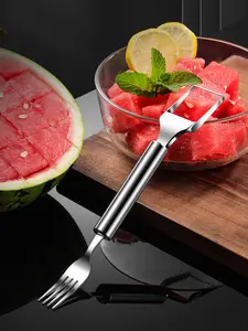 slicing cutter, stainless steel knife and  dual-purpose fruit , portable fruit chopping knife and , 2025 summer new model  chopping knife and  kitchen small tool, family gathering camping fruit chopping  tool watermelon slicer fork