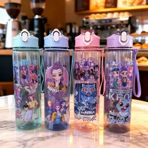 700ml cartoon K-pop plastic water bottle straps kid’s accessories for Back to School water cups with straw for children