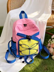 Dopamine Colorblock Small Backpack, Blue Patchwork Lightweight Shoulder Bag, Casual Outdoor Travel Bookbag, Nylon Waterproof Mini Backpack