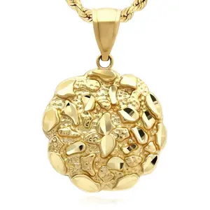 14K Real Gold Plated Brass Golden Nugget Cookie Pendant & 3mm 18" 20" 24" Rope Chain Necklace Gift Set Daily Birthday Engagement Wedding Anniversary