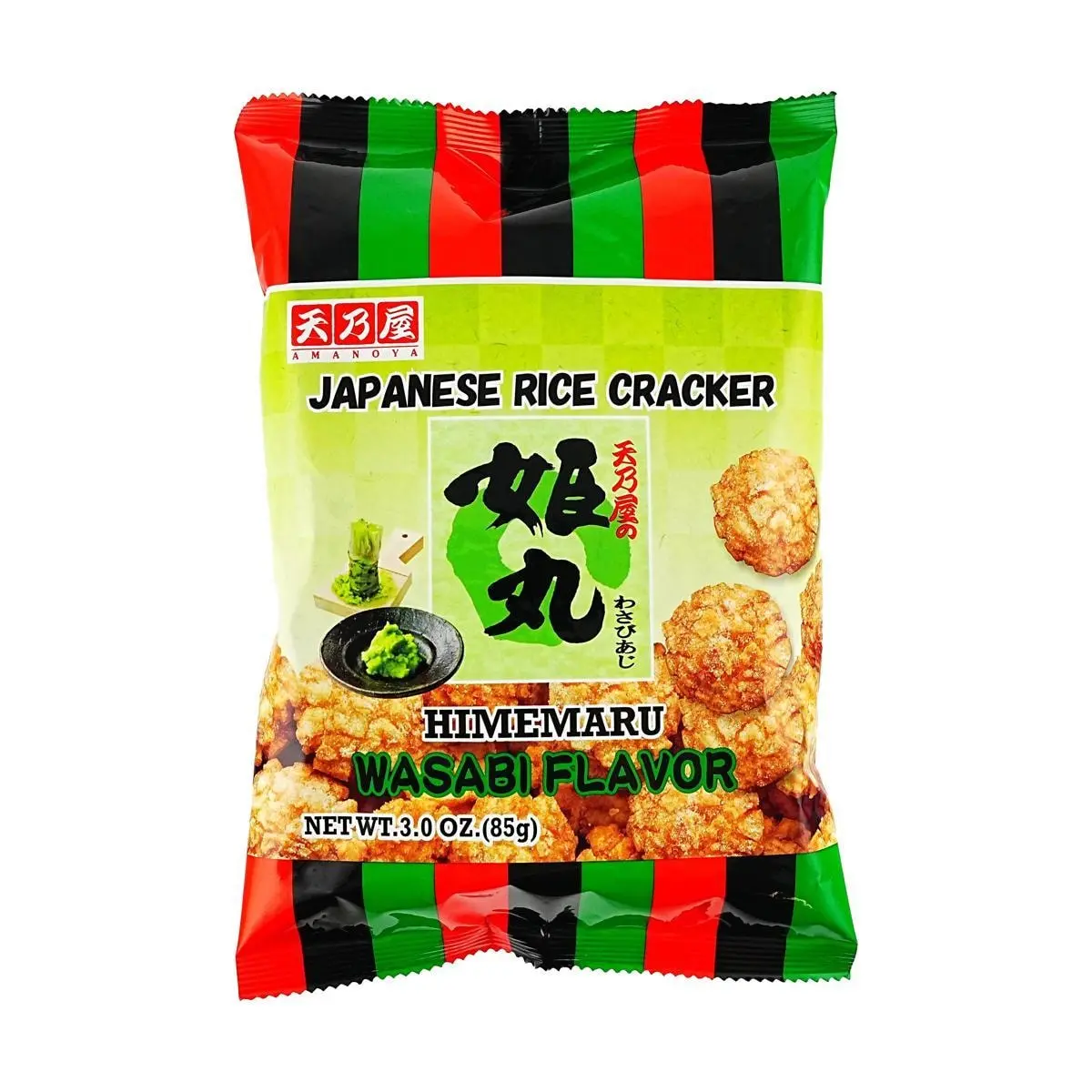 AMANOYA Hime-maru Japanese Rice Crackers Wasabi Flavor 85g - Authentic Senbei Snack