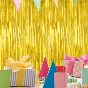 Gold Glitter Tinsel Backdrop 2 Pack 3.28FT x 7.05FT Reflective PET Material with Adhesive Paper for Graduation Party Photo Booth & Event Decoration