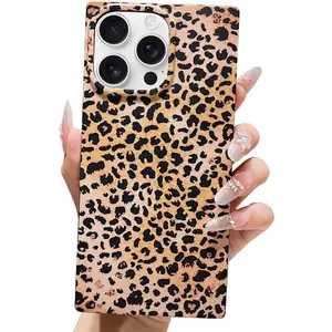 for iPhone 16 Pro Max Case Women Cheetah Print Leopard PatternTrendy Rectangle Edge Shockproof Protective Drop Protection Phone Cases for iPhone 16 Pro Max Brown Silicone Durable
