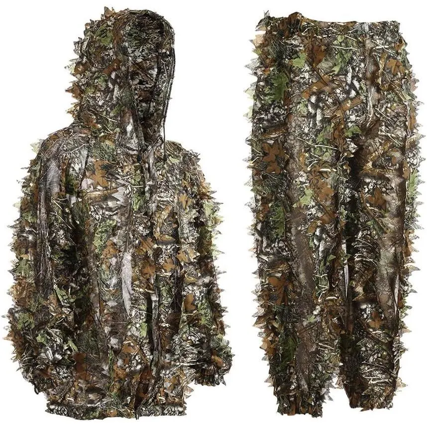EAmber Ghillie Suit Gilly Hunting Suits Pants 3D Leaf Camo Camouflage Coveralls Youth Adult Lightweight Clothes